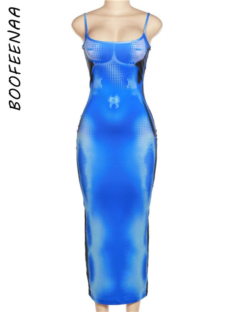 3D Body Print Bodycon Dresses Sexy Clubwear  Women Street Fashion Strap Backless Long Maxi Dress C83-BI24