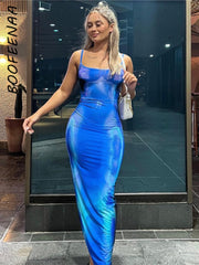 3D Body Print Bodycon Dresses Sexy Clubwear  Women Street Fashion Strap Backless Long Maxi Dress C83-BI24