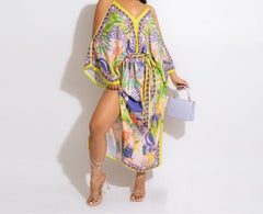 ANJAMANOR Boho Print Off Shoulder V Neck Long Dresses Sexy Beach Vacation   Spring Summer Dress Resort Wear D21-DB40