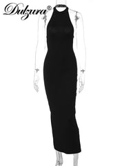 Women Sexy Y2K Clothes Sleeveless Hollow Out Halter Backless Side Slit Bodycon Maxi Dress  Club Prom Evening