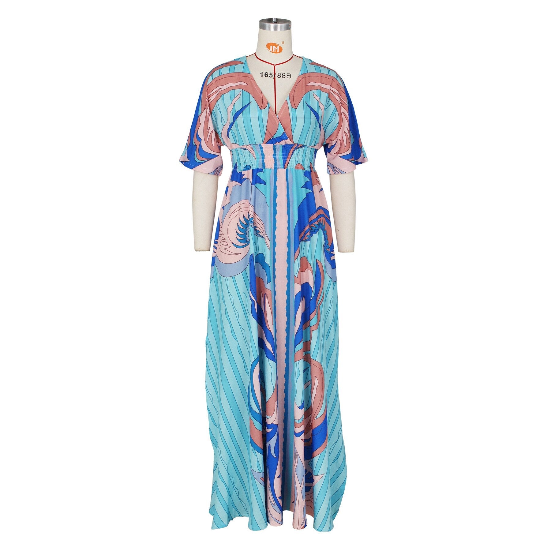 ANJAMANOR Resort Wear Bat Sleeve V Neck Split Maxi Dresses  Fashion Printed Spring Summer Dress  Vacation  D48-DH34