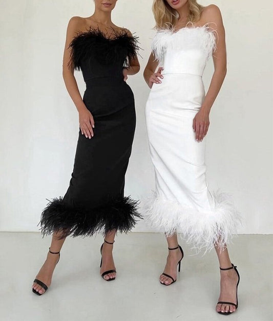 WannaThis Furry Off The Shoulder Midi Dress Y2K Split Sexy Women Elegant Prom Nightclub Bodycon Patchwork  Fashion Dress
