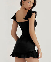 Articat Sexy Off Shoulder Mini Dress Women Black Sleeveless Spaghetti Strap  Dress Spring Summer  Elegant Partywear